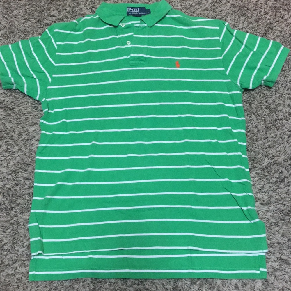 Green and White Striped Polo Shirt